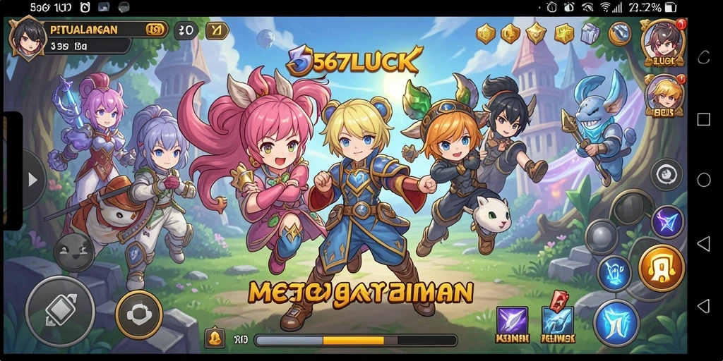 Screenshot gameplay 567LUCK menampilkan pertarungan karakter Anime.