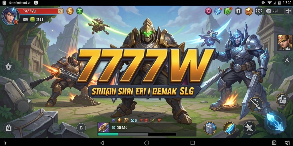 Screenshot utama 7777W menampilkan aksi pertempuran strategis yang seru.