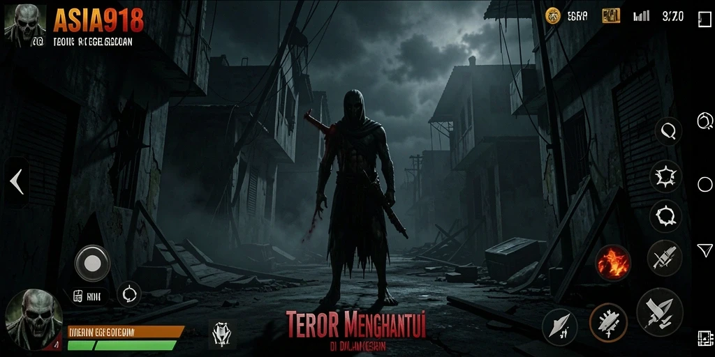 Screenshot gameplay ASIA918 yang menunjukkan suasana horror yang mencekam.