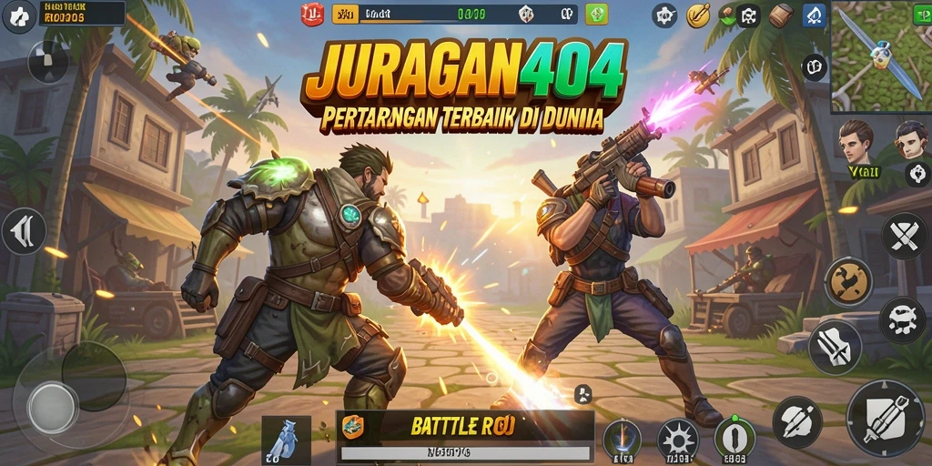 Screenshot menunjukkan aksi intens dalam permainan Battle Royale JURAGAN404.