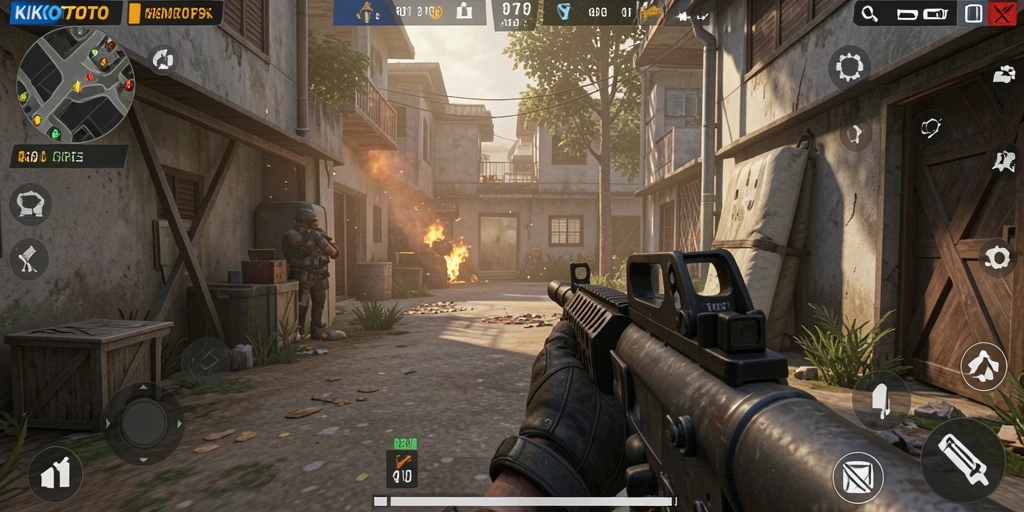 Gameplay intens KIKOTOTO dengan aksi menembak yang seru.