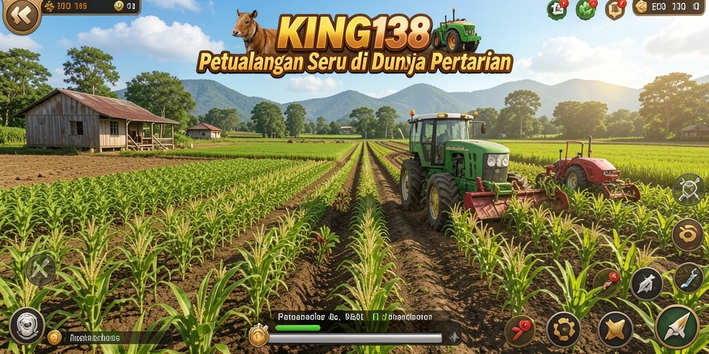 Tampilan gameplay KING138 yang menampilkan kegiatan bertani.