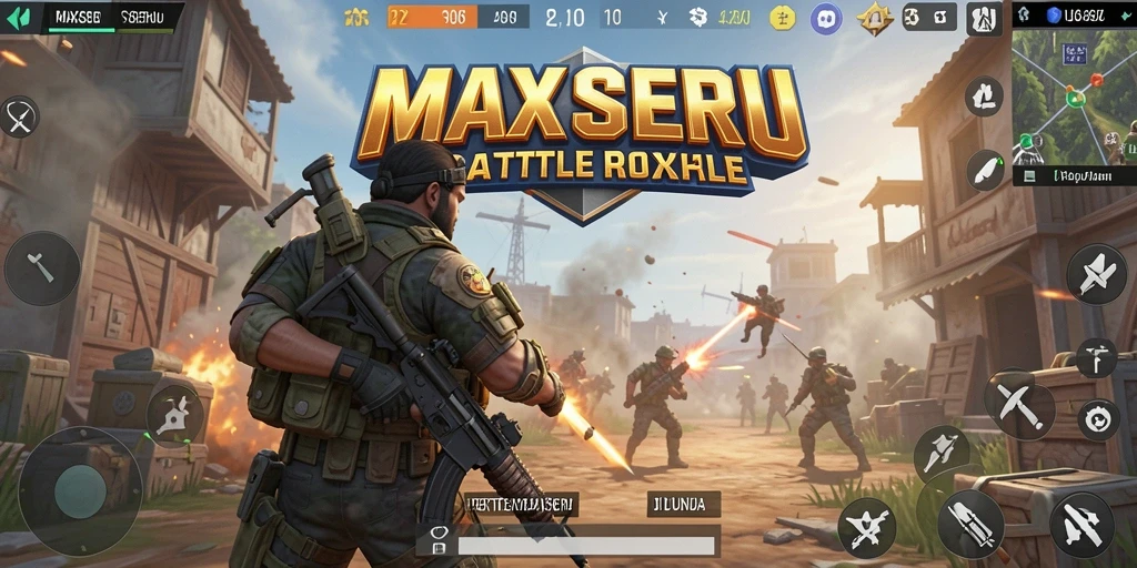 Tangkapan layar gameplay MAXSERU yang menampilkan aksi Battle Royale yang mendebarkan.