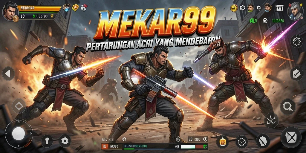 Tampilan gameplay seru di MEKAR99 dengan pertarungan mendebarkan.