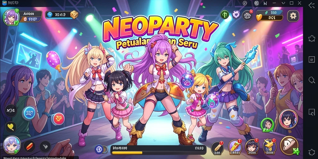 Tangkapan layar gameplay NEOPARTY dengan karakter Anime yang memukau.