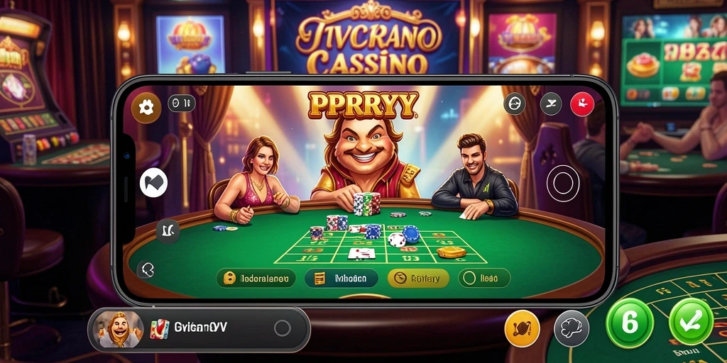 Screenshot permainan PPRRYY yang menampilkan dealer dan suasana Live Casino.